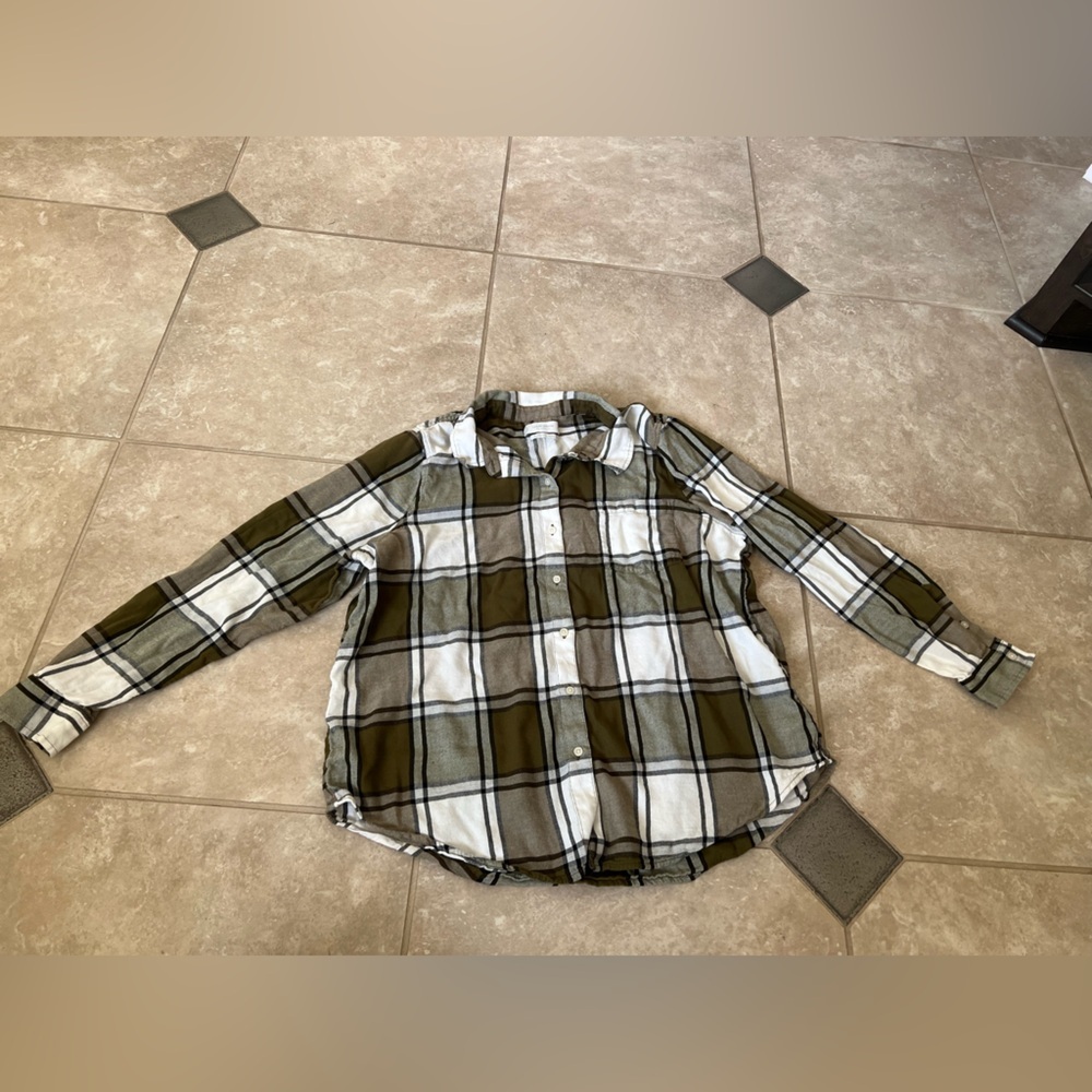Lucky Brand Classic Olive Green Plaid Button-Up Shirt Size XL